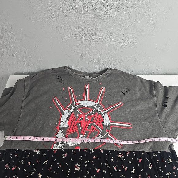 Slayer Metal Band Tshirt‎ Dress XXXL Grey Black Corduroy Floral Ditzy Handmade - Picture 3 of 7